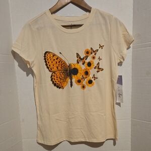Butterfly & Sunflower Graphic Tee - Cream